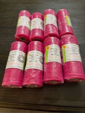NWT Floral Garden Eight Roll Bundle of Pink Decorative Mesh Roll - 6in x 5yd